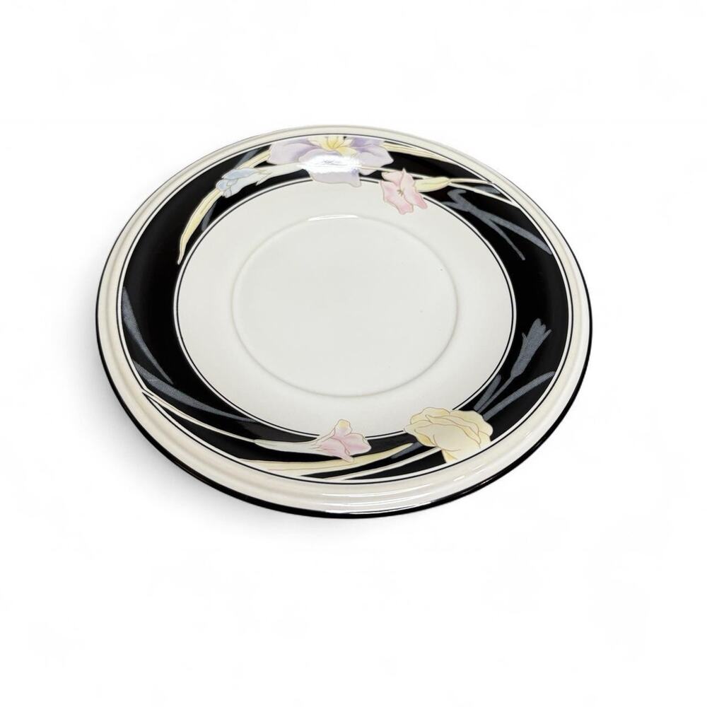 Home Beautiful Stoneware Evening Romance Saucer 7.5" Black Floral JF 132